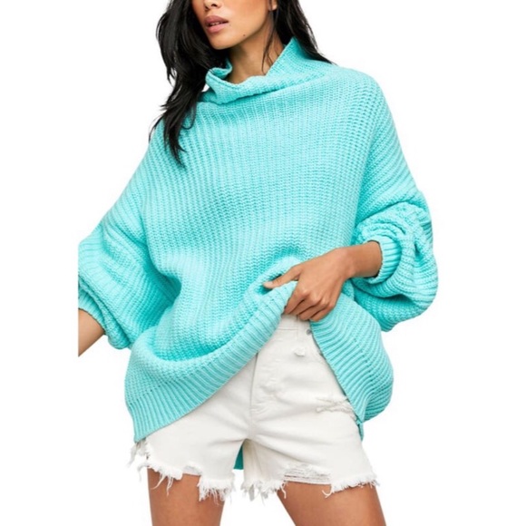 Free People Sweaters - Free People In Too Deep Turtleneck Sweater in Aqua